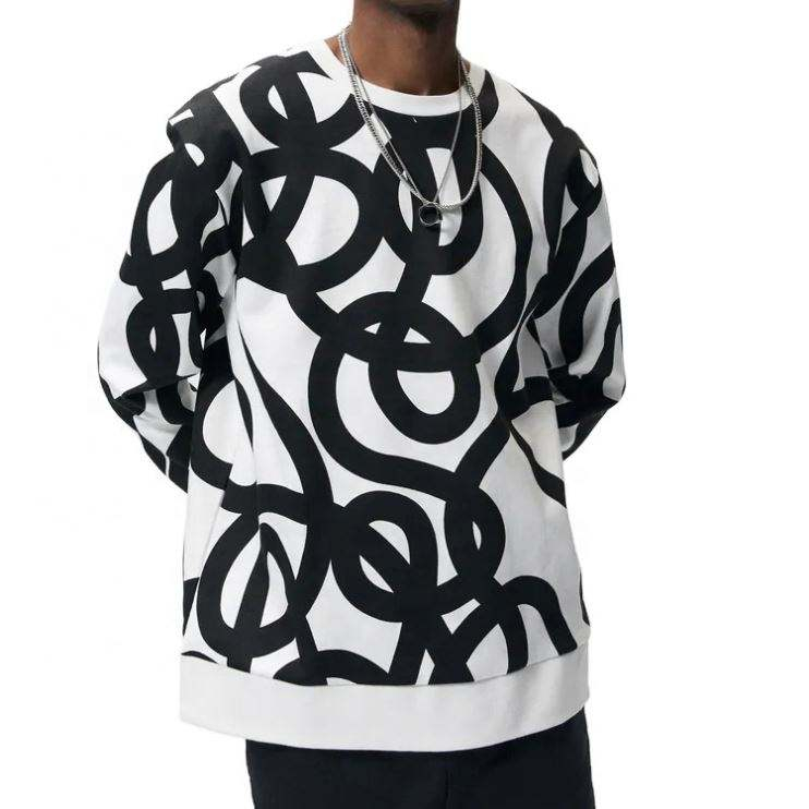 OEM Manufacturer Custom High Quality Cotton Crew Neck All Over Print Rib Trim Oversized Sweatshirt Pullover