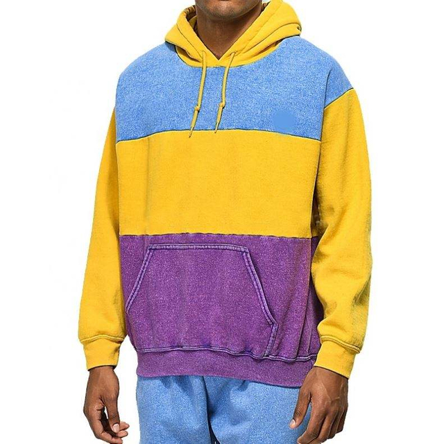 OEM Manufacturer Custom Cotton Color Block Vintage Wash Hoodie Contrast Colorful Faded Vintage Hoodie Pullover