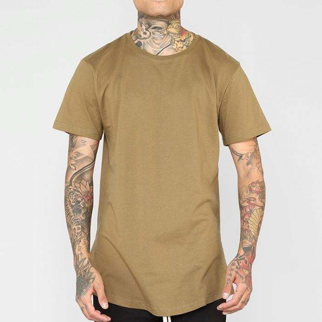 Camiseta de algodão de alta qualidade de manga curta personalizada alta lateral lateral lateral lateral camisetas masculinas