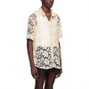 OEM Manufacturer Custom Men Fashion Beige Yellow High Quality Square Collar Short Sleeve Button Hollow Out Lace Shirt