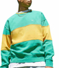 OEM Manufacturer Oversized Heavy Weight Cotton Fleece Crew Neck Pullover Green And Yellow Colorblock Sweatshirts