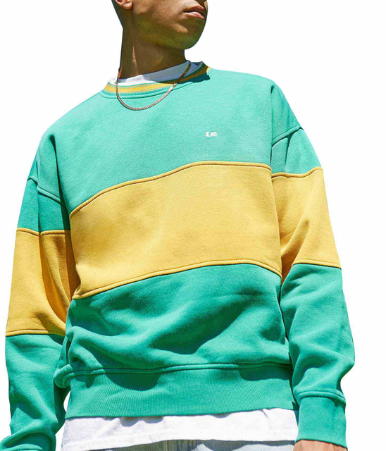 OEM Manufacturer Oversized Heavy Weight Cotton Fleece Crew Neck Pullover Green And Yellow Colorblock Sweatshirts