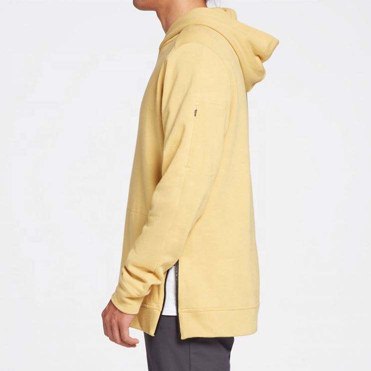 OEM Manufacturer Custom Mens Classic Fit Cotton Hoodie With Adjustable Side Zipper And Arm Pockets
