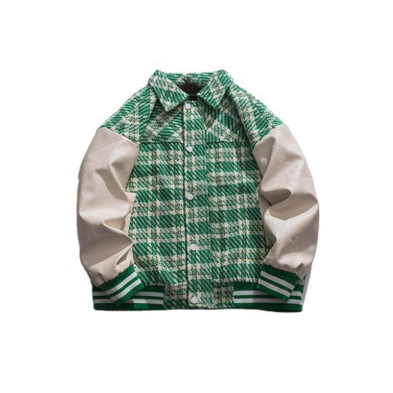 Oem Manufacturer Custom Men's Cotton-Padded Contrast Color Stitching Sleeve Small Plaid Cotton Jacket