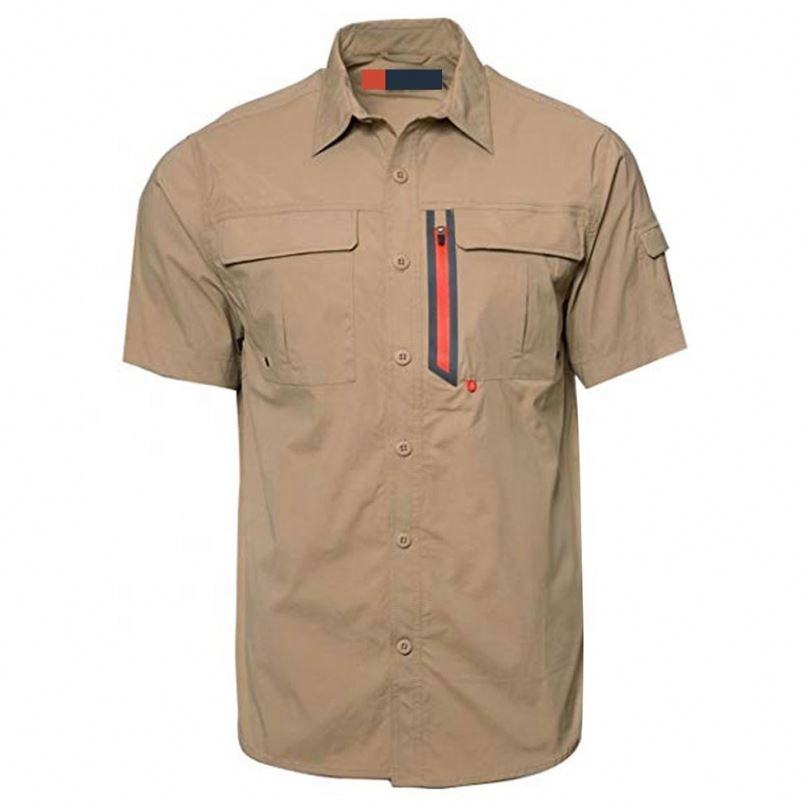 قميص صيد سريع الجفاف من مادة مضادة للأشعة فوق البنفسجية بأكمام قصيرة مع شعار مخصص