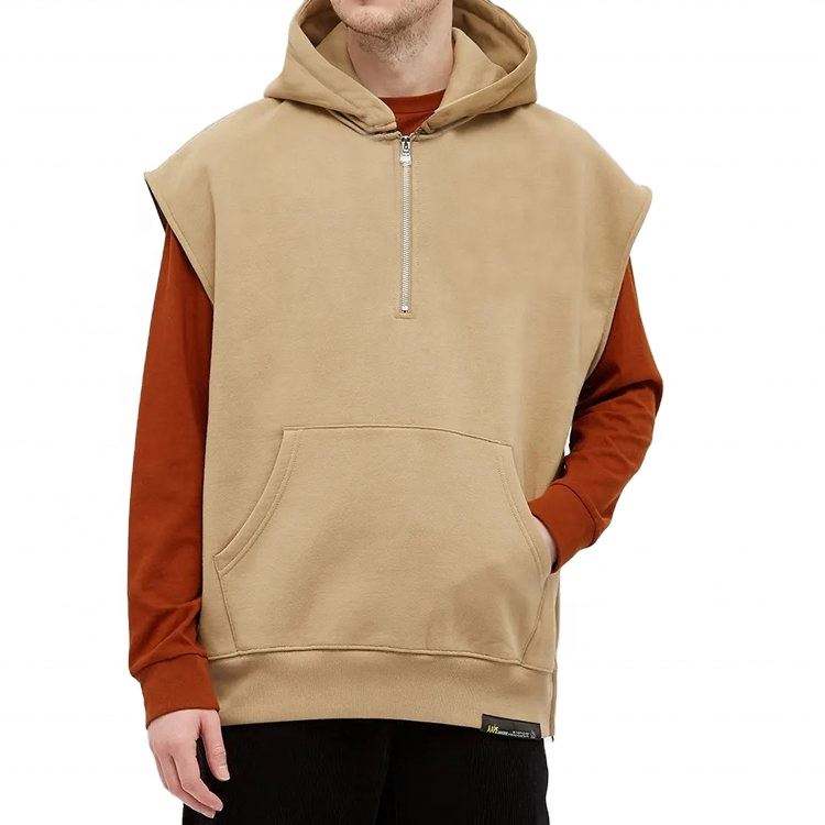 OEM Manufacturer Custom Heavyweight Oversized Color Block Detachable Sleeves One Third Zipper Hoodies Pullover