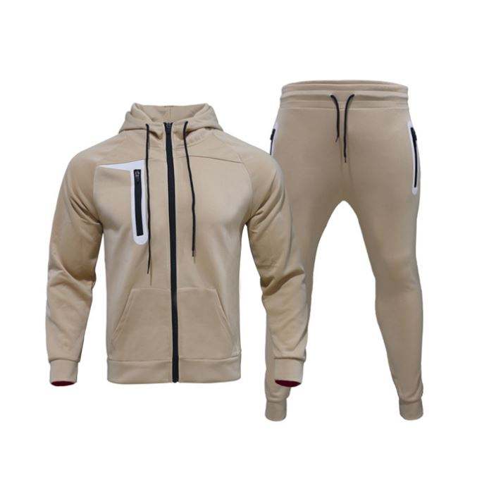 Professional Customised Outfits Solid Color Zip Up Hoodie Joggers Sets Men Two Piece Sweatsuit