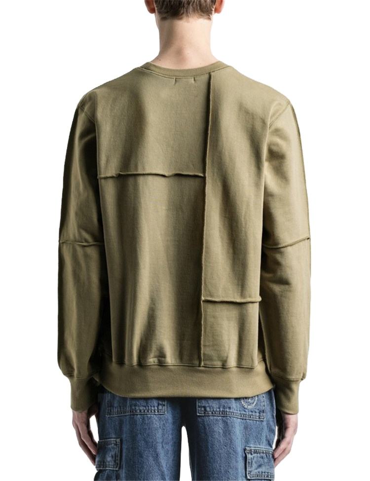 Engros Men's Cut & Sew Panel Light Olive Plain Crewneck sweatshirts