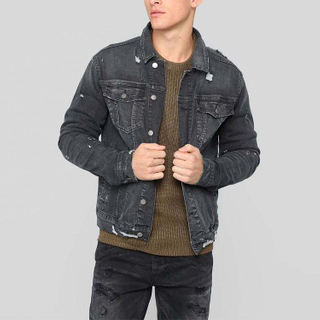 Veste en jean &agrave; col roul&eacute; pour hommes, coupe cintr&eacute;e, d&eacute;lav&eacute;e, personnalis&eacute;e, offre sp&eacute;ciale, fabriqu&eacute;e en chine, vente en gros