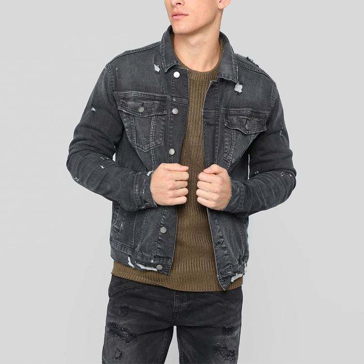 Hot Sale Made In China Wholesale Denim Jacket Men Slim Fit Washed Out Custom Denim Jacket Turtleneck