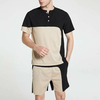 Custom Color Block Men Tracksuit Set Short Sleeve Tee & Drawstring Waist Shorts Sets