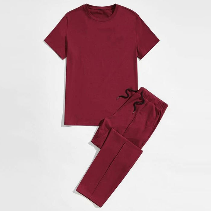 ຊຸດແຟຊັ່ນໃໝ່ 2021 Seam Front Detail Color Solid Men Summer Tracksuit Set