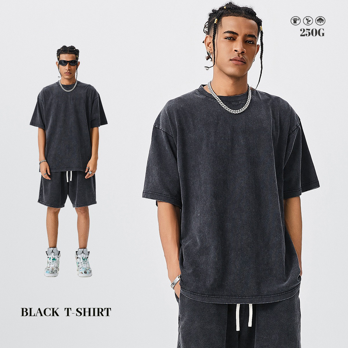 250 Gsm 100% Cotton Oversized Wholesale Vintage Acid Wash Custom Unisex Men Tshirts