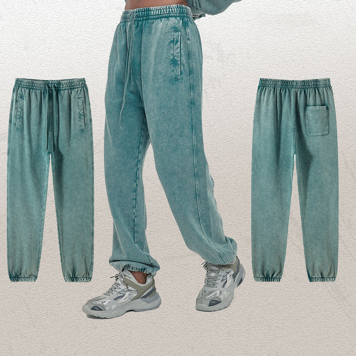 French Terry Heavyweight Streetwear 100% Cotton Straight Leg Oversized Flared Acid Wash Custom Men Joggers Sweatpants