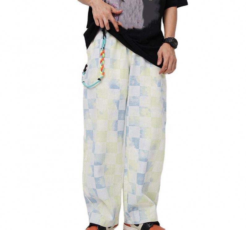 OEM Manufacturer Summer High Waist Wide Leg Pants High Waist Casual Plaid Loose Straight-Leg Sweatpants