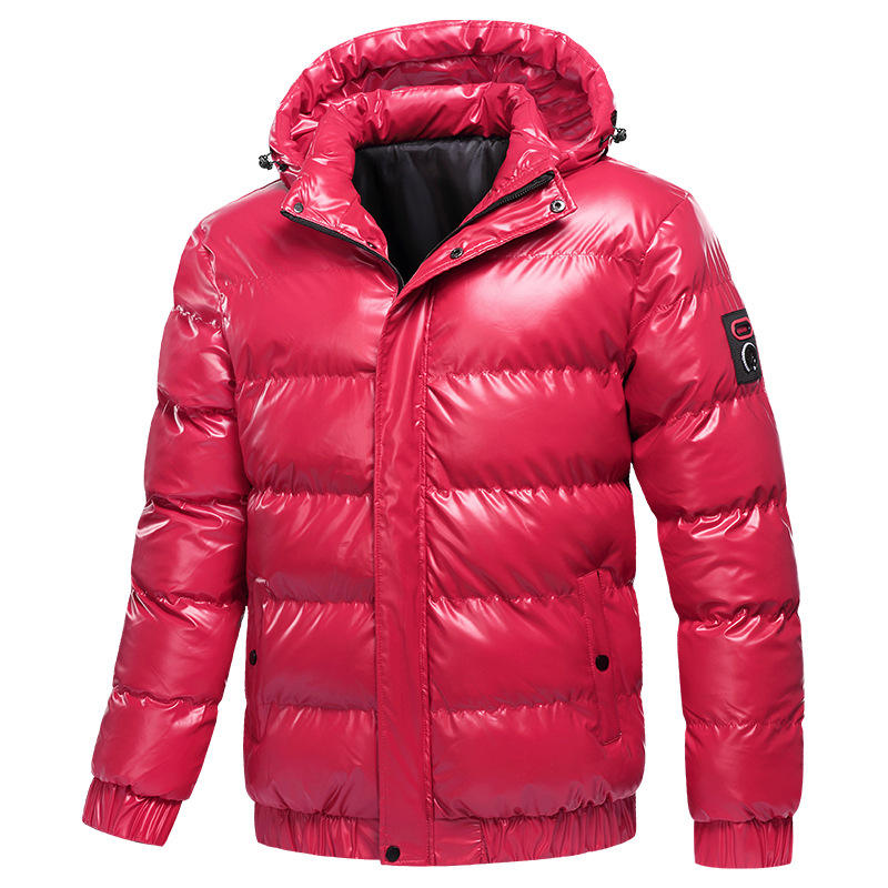 OEM-produsent Vinter utendørs polstret jakke Svart skinnende tilpasset menn tykk vattert dunboblepufferjakke