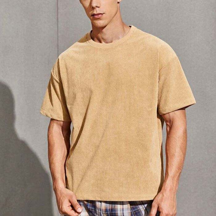 New Design Blank High Quality T Shirts Drop Shoulder Short Sleeve Men Corduroy Plain T-Shirts