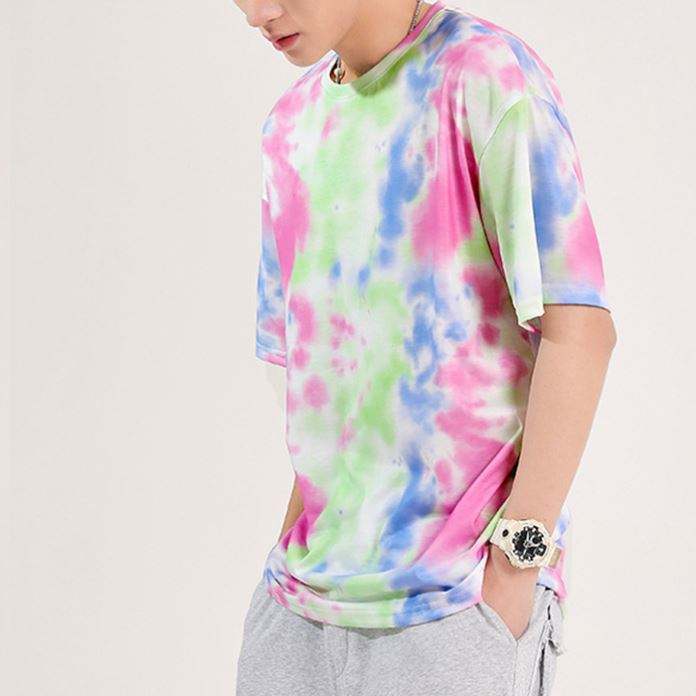 Oem Custom T-Shirt Personnalisable Round Neck T Shirt Short Sleeve Tie Dye Printed Men 100% Polyester T Shirt