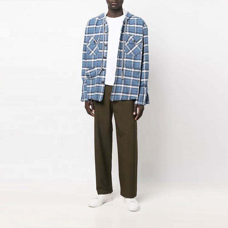 OEM Manufacturer Custom High Quality Men's Oversized Checked Plaid Flannel Shirts With Hood