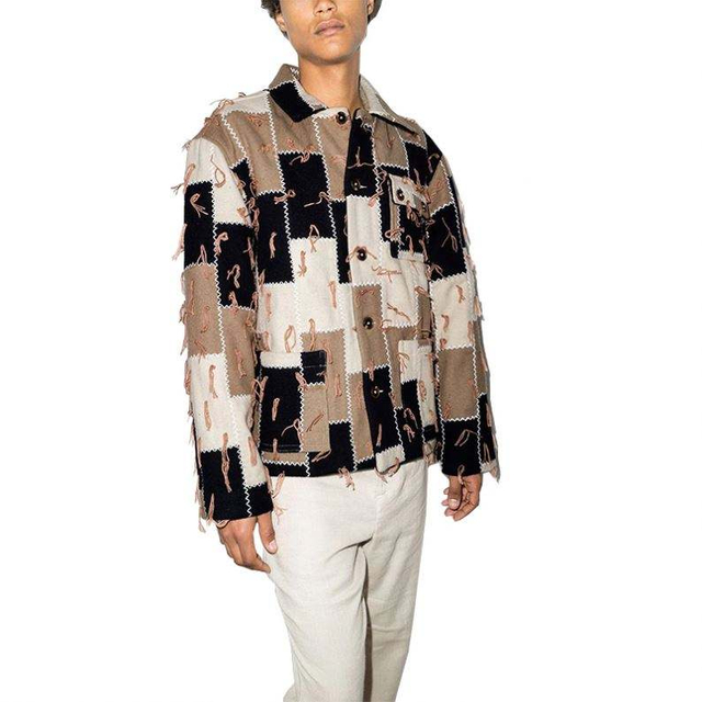 Oem Manufacturer Custom Men Fashion Outdoor High Quality Long Sleeve Single-Breasted Patchwork Fringed Jacket