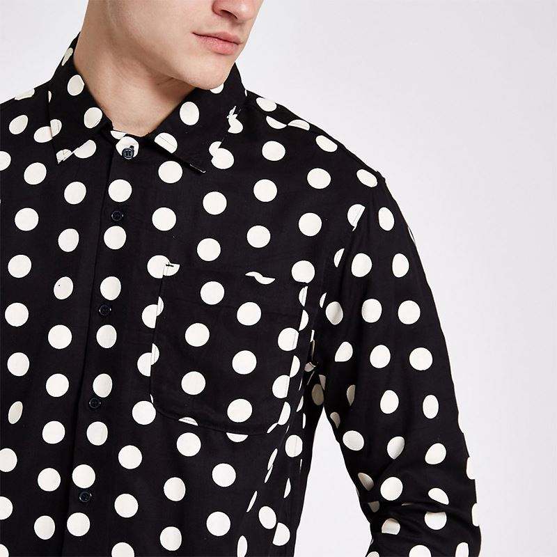 OEM Manufacturer Wholesale Men Dress Shirts Black Polka Dot Buttno Down Shirt