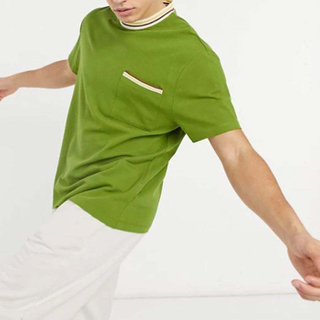 T-shirt en coton en gros OEM, ruban contrast&eacute;, col rond, manches courtes, uni pour hommes