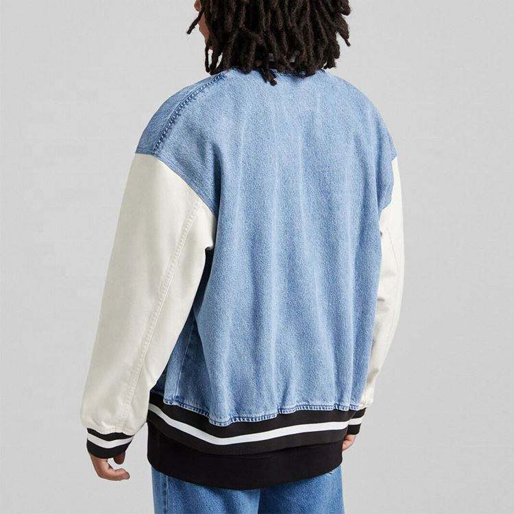 OEM Manufacturer Custom Mens Chenille Embroidery Patches Button Up Denim Baseball Jacket