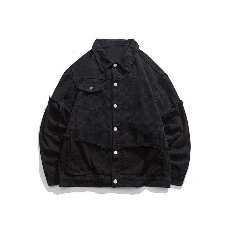 OEM Manufacturer New Custom Logo Patchwork Denim Plaid Lapel Vintage Casual Top Jacket