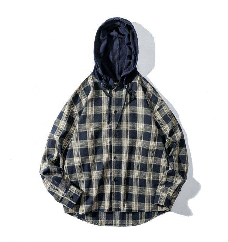 OEM Manufacturer Men's Loose Plaid Long-Sleeve Shirt Hooded Casual Oversized Shirt