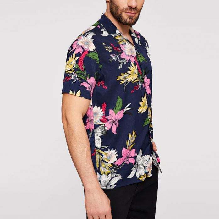 OEM výrobce Módní design Pánské košile s krátkým rukávem s tropickým květinovým potiskem