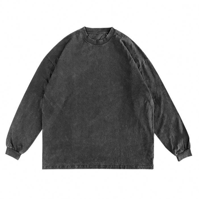 Custom Brand Tshirt Long Sleeve Black Tshirt Men Heavyweight Vintage Washed Shirt