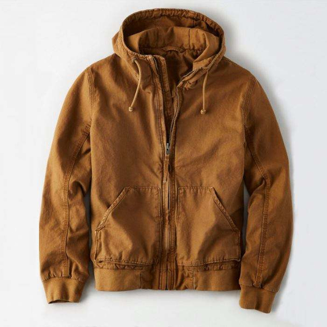 New Fashion Style Custom Logo Mens Denim Jackets Drawstring Hooded Zipper Up Kangaroo Pockets