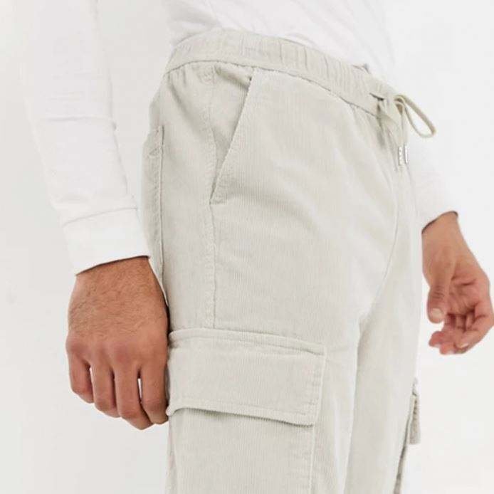 Oem Custom New Designer Mens Elastic Waist Plain Men Corduroy Cargo Pants