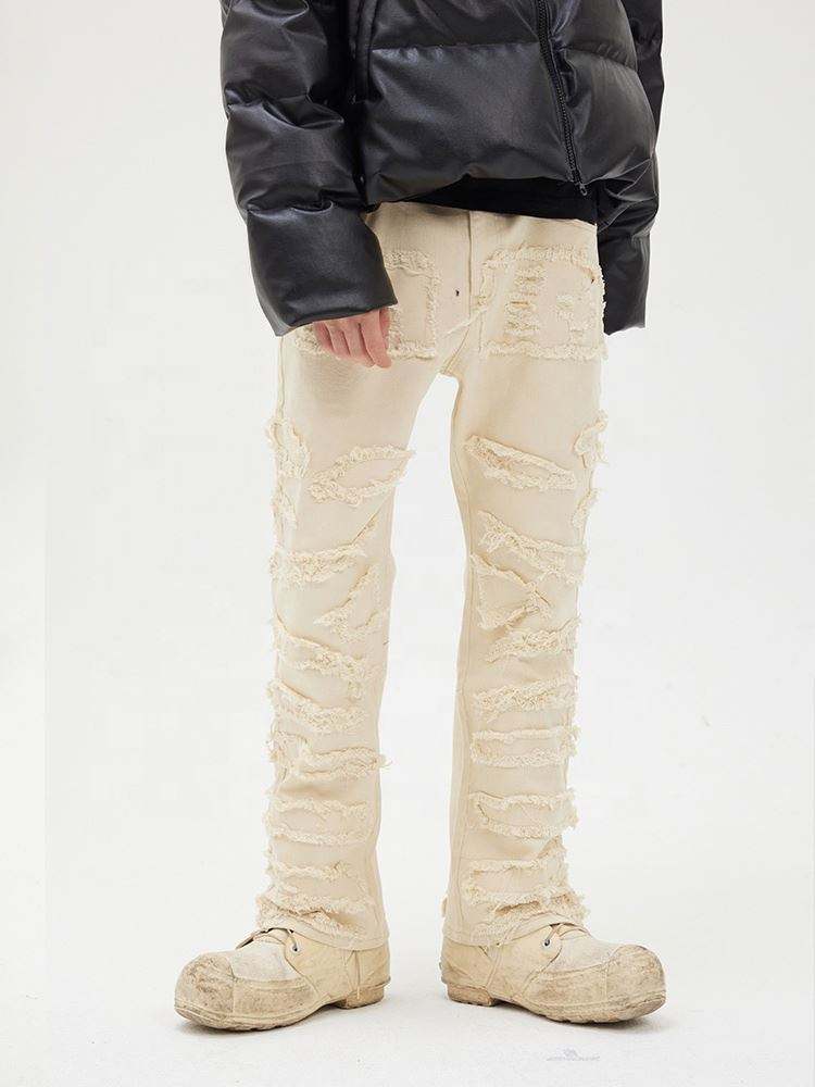 Výrobca OEM Prispôsobte si svoje LOGO Pánske hip-hopové nohavice voľného strihu Raw Edge Destruction Štýl Ležérne nohavice Pánske cargo nohavice