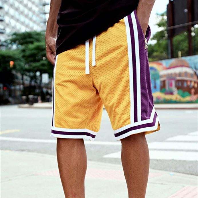 High Quality Oem Sportswear Basketball Shorts Custom Color Block Striped Trim Detail Mens Mesh Shorts With Zip Pocket