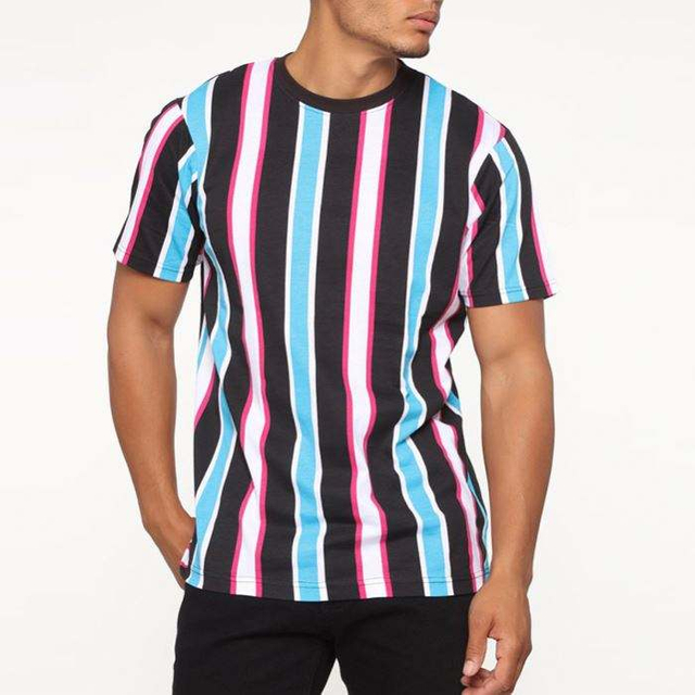 Camisetas de hombres de marca de alta calidad algodón 100% colorido camiseta de manga corta a rayas