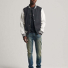 OEM Manufacturer Custom Color Block Men's Wool Button Up Baseball With Faux Leather Sleeves Jacket