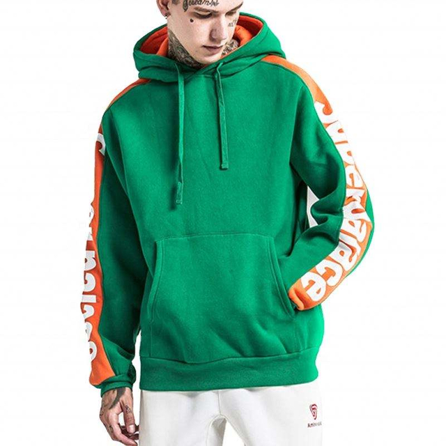 OEM 제조업체 도매 고품질 맞춤형 로고 그린 오렌지 줄무늬 풀오버 까마귀 혼합 색상 차단 까마귀.