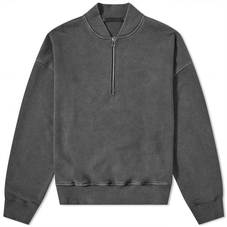 ຜູ້ຜະລິດ OEM Custom 100% Cotton French Terry Mens Vintage Wash Ribbed Trims Half Zip Oversized Sweatshirts
