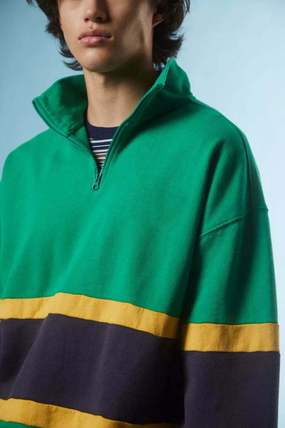 ຜູ້ຜະລິດ OEM ຜູ້ຊາຍຝ້າຍ Polyester Zip Pullover Paneled Mock Neck Sweatshirt