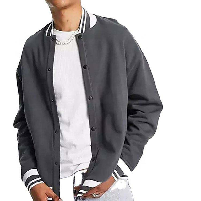 OEM Manufacturer Custom High Quality Button Up Men's Grey Color Patchwork Baseball Jacket