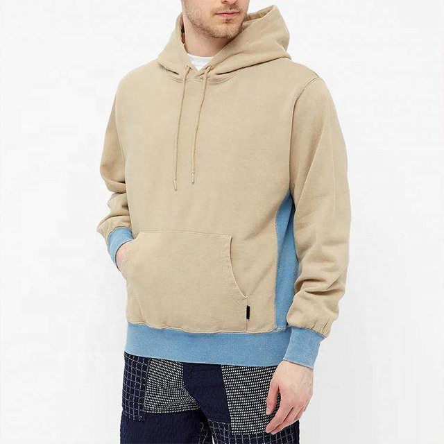 OEM Manufacturer Custom 100% Cotton French Terry Men Patchwork Color Block Ribbed Trims Hoodies Pullover