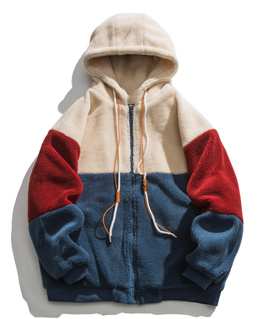 Oem Manufacturer Customized Color Block Men's Coat Casual Loose Lamb Wool Plus Size Jacket