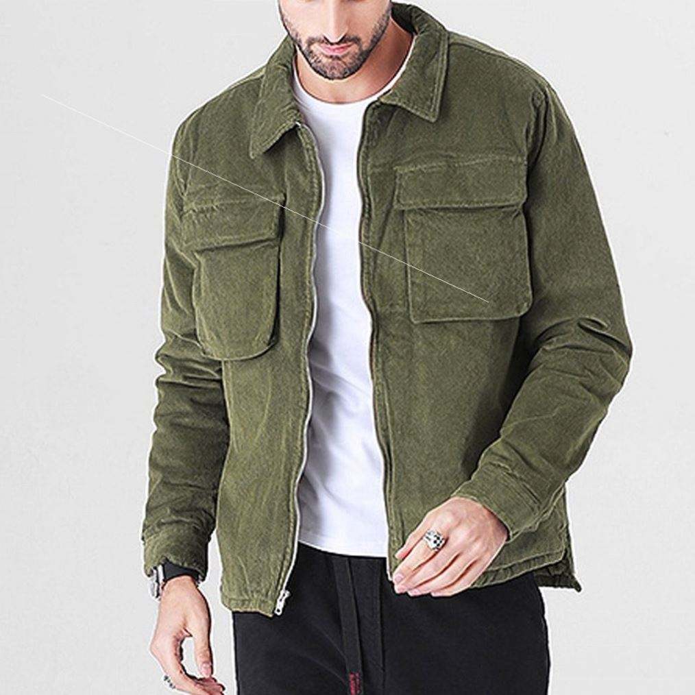 OEM Manufacturer Custom High Quality Vintage Washed Men's Zip Up Corduroy Cargo Pockets Casual Jacket