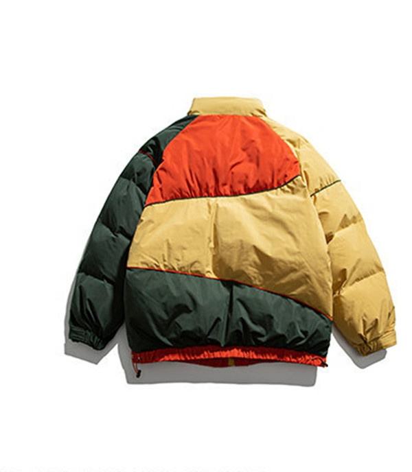 OEM Manufacturer Custom Men's Down Stand Collar Collared Color Patchwork Loose Cotton Coat Jacket