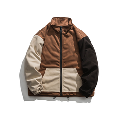 Oem Manufacturer Customized Color Block Men's Coat Casual Loose Lamb Wool Plus Size Jacket