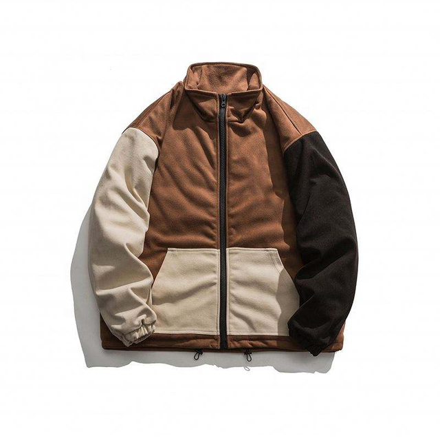 Oem Manufacturer Customized Color Block Men's Coat Casual Loose Lamb Wool Plus Size Jacket