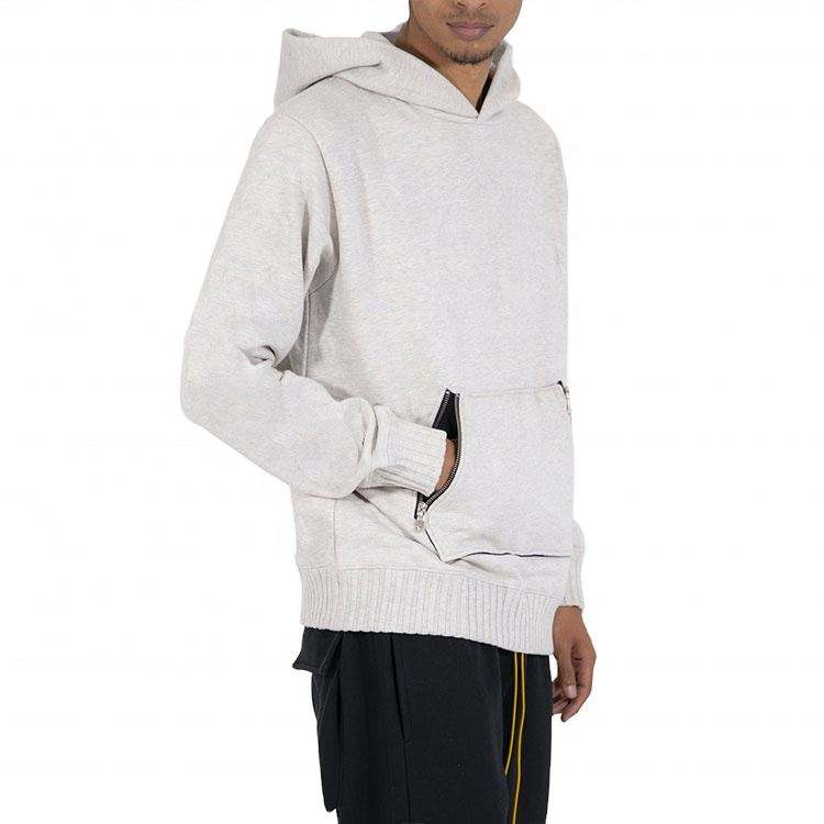OEM Manufacturer Custom High Quality Oversized Cotton Zipper Kangaroo Pocket Grey Plain Hoodies Pullover