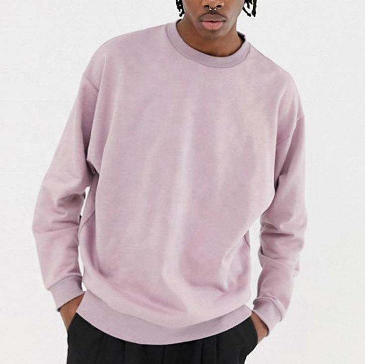 OEM Manufacturer Custom New Fashion Blank Vintage Washed Solid Pink Color Drop Shoulder Crewneck Sweatshirts Pullover For Men