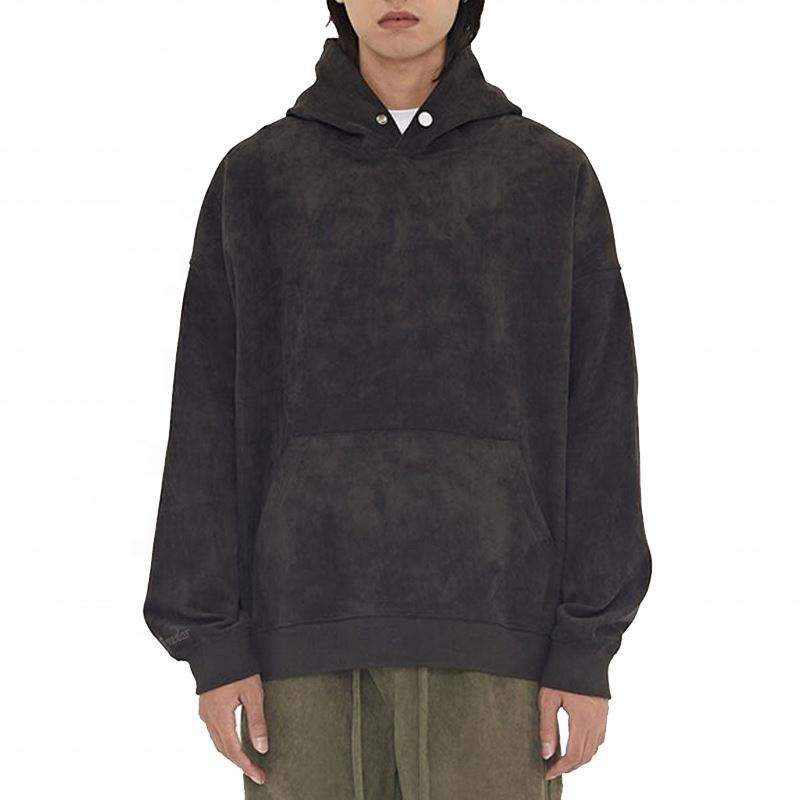 OEM Manufacturer Custom Logo Oversized Streetwear Cotton Pullover High Quality Plain Blank Faux Suede Hoodies For Men